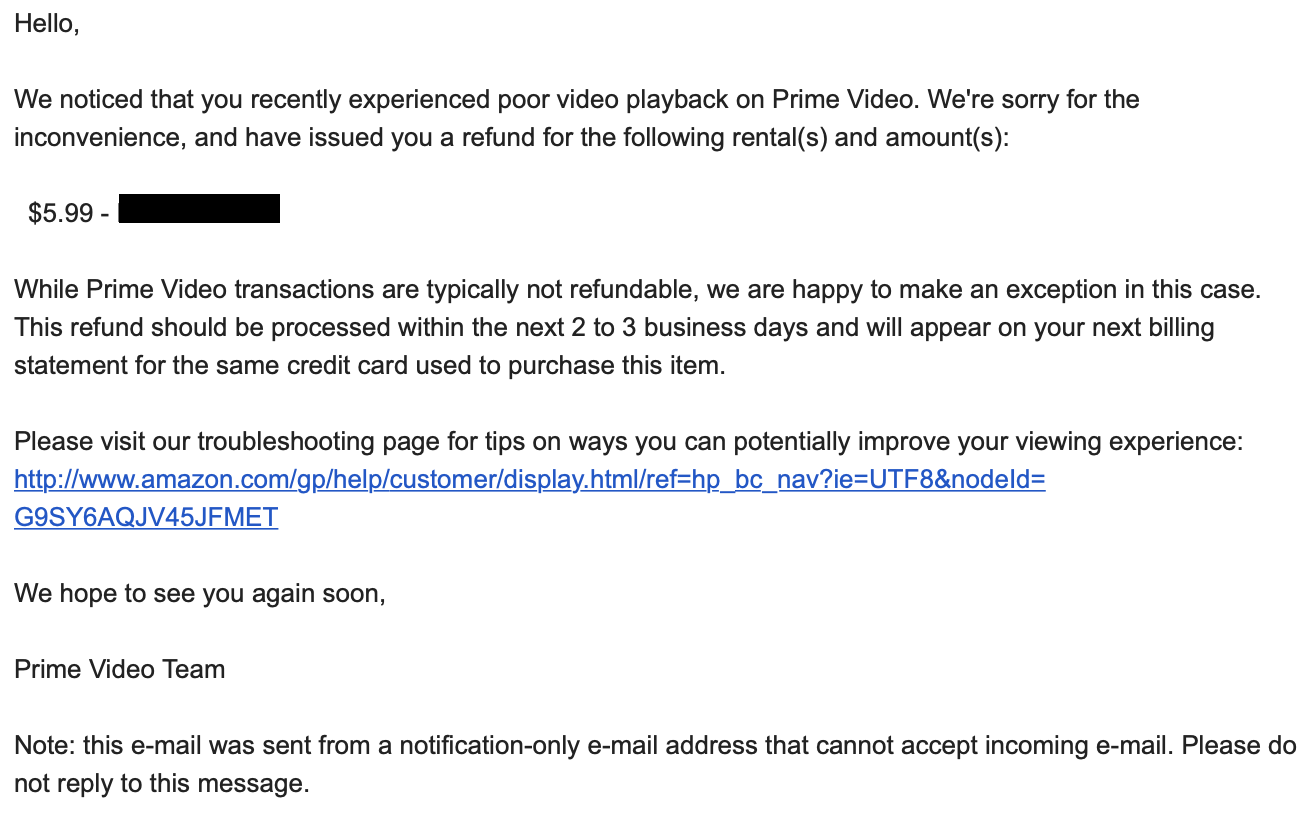 Amazon automated refund